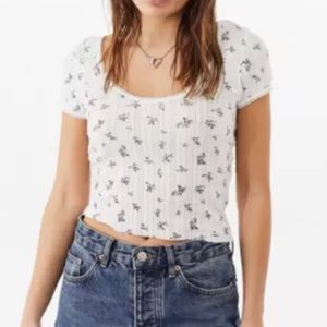 Urban Outfitters Pointelle Floral Baby Tee